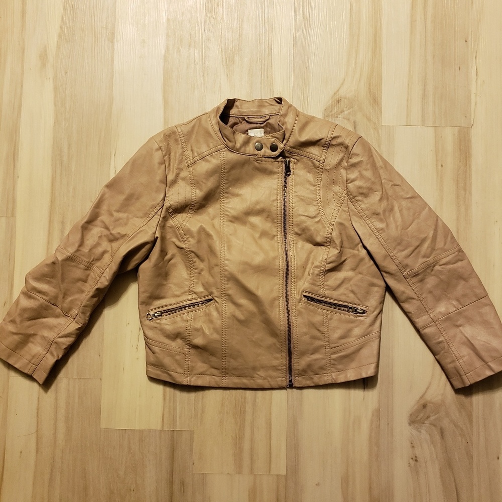 Beige Faux Leather Cropped Jacket
